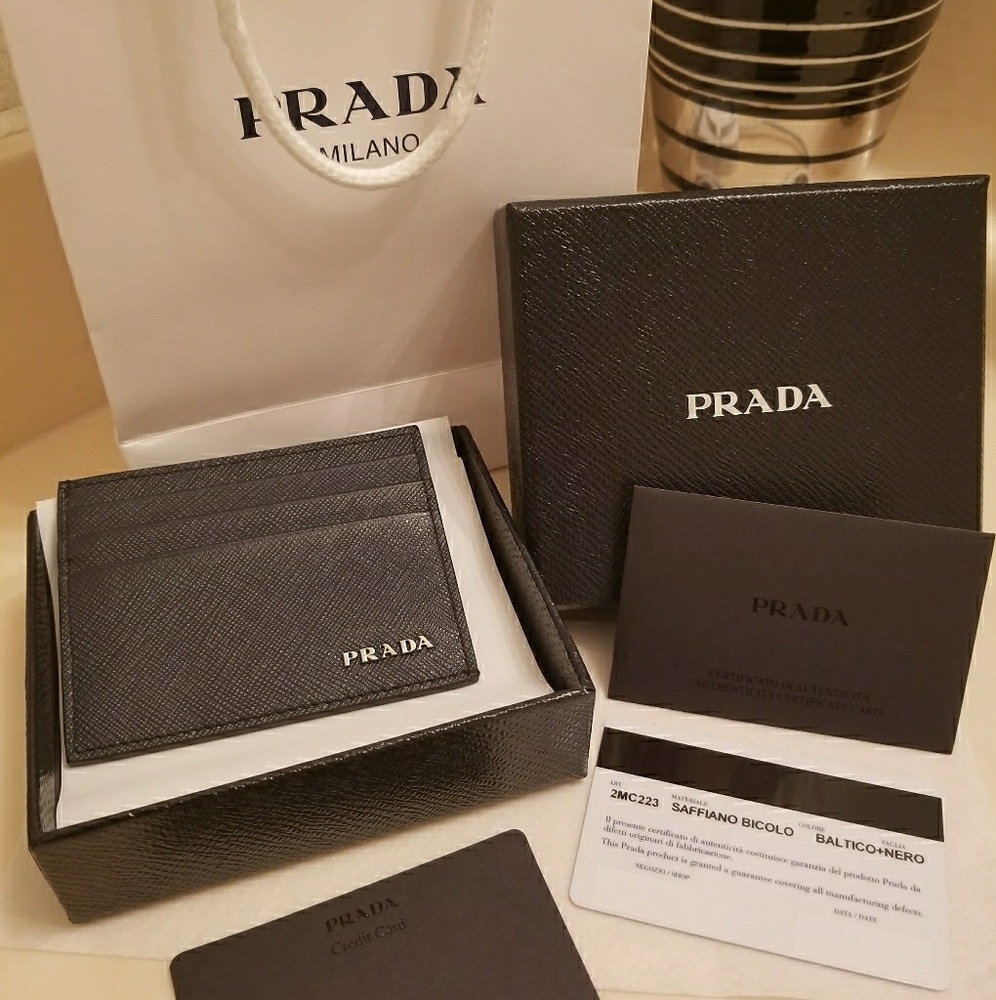 NEW Prada Credit Card Holder Saffiano black/navy